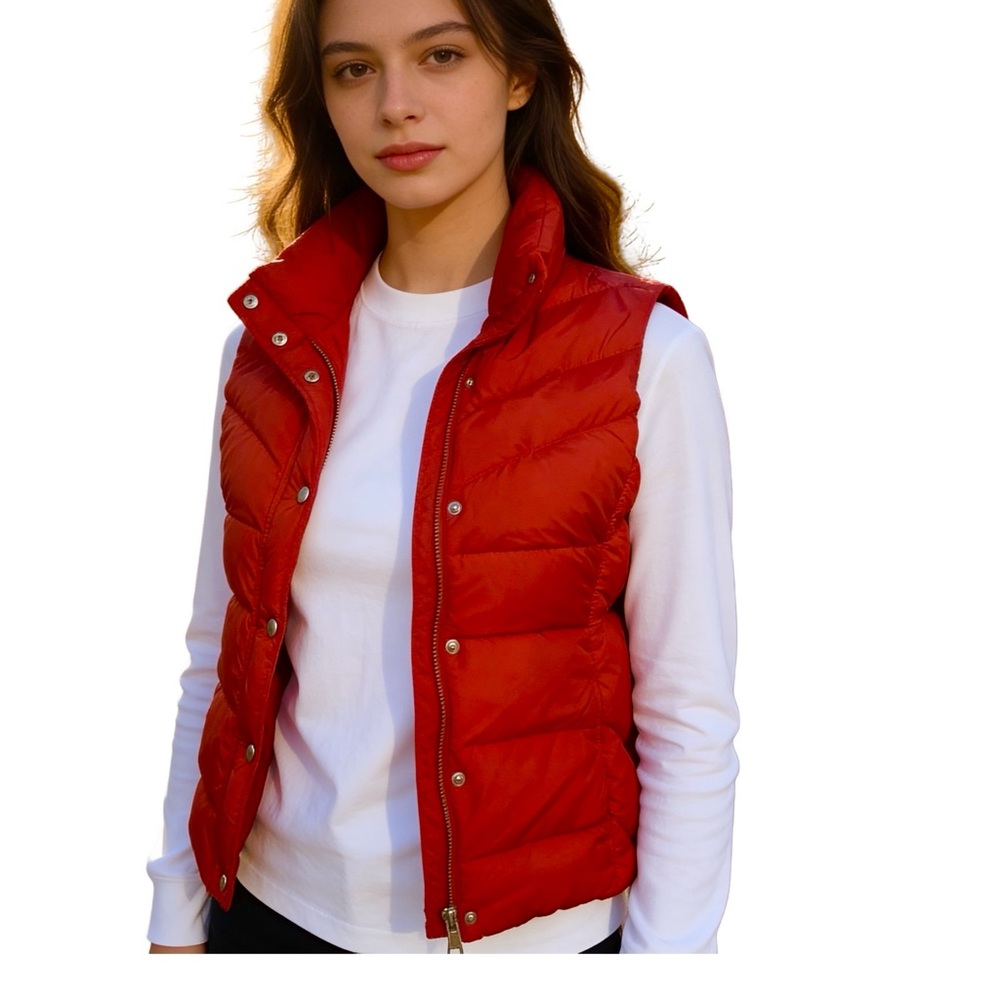 J. Crew Red Puffer Jacket Vest Size Small
